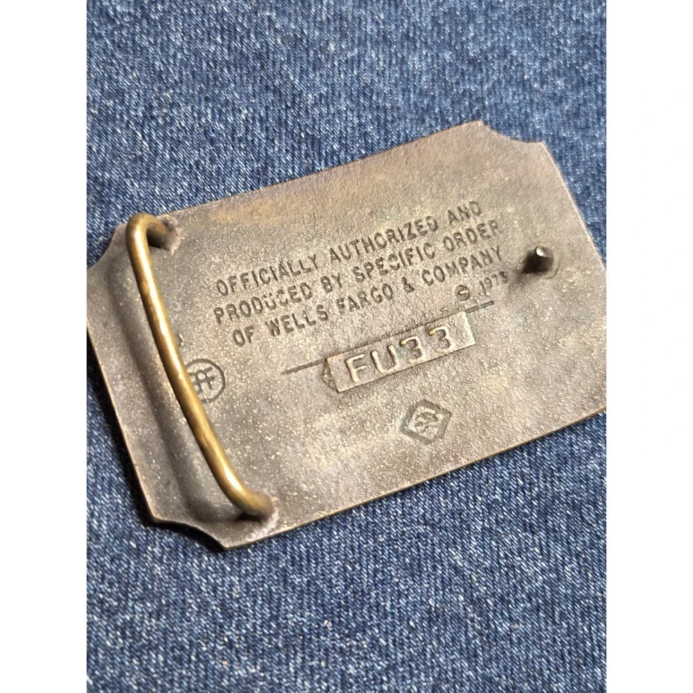 Wells Fargo 1973 Vintage Commemorative Brass Buckle - Rectangle